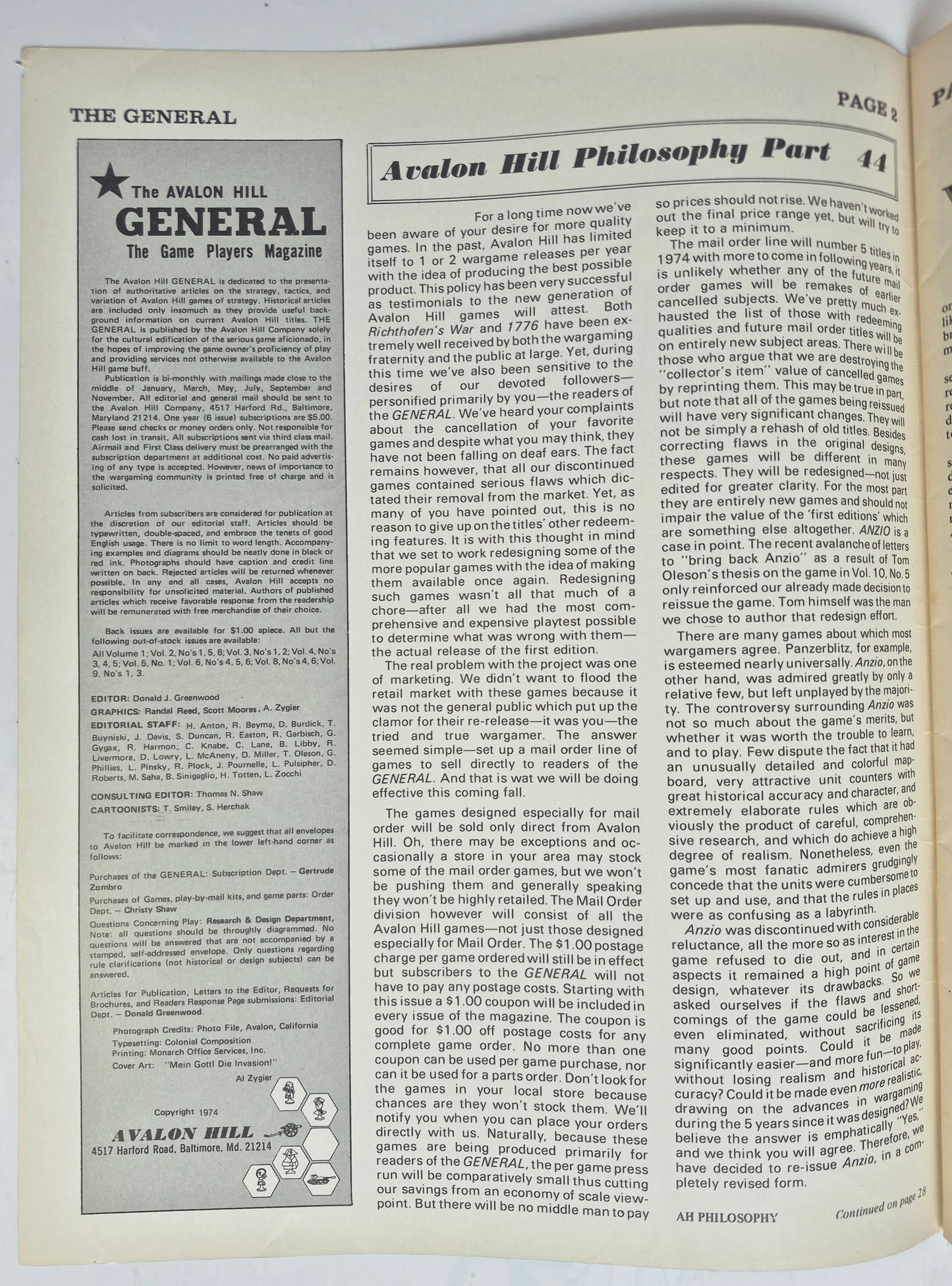The Avalon Hill General May-June 1974 Vol. 11 No. 1 30th Anniversary Commemorative Issue of the Normandy Landings