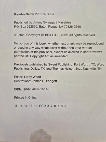 Read-n-Grow Picture Bible edited by Libby Weed (Good, 1984, HC, 319 pgs, Jimmy Swaggart Ministries)