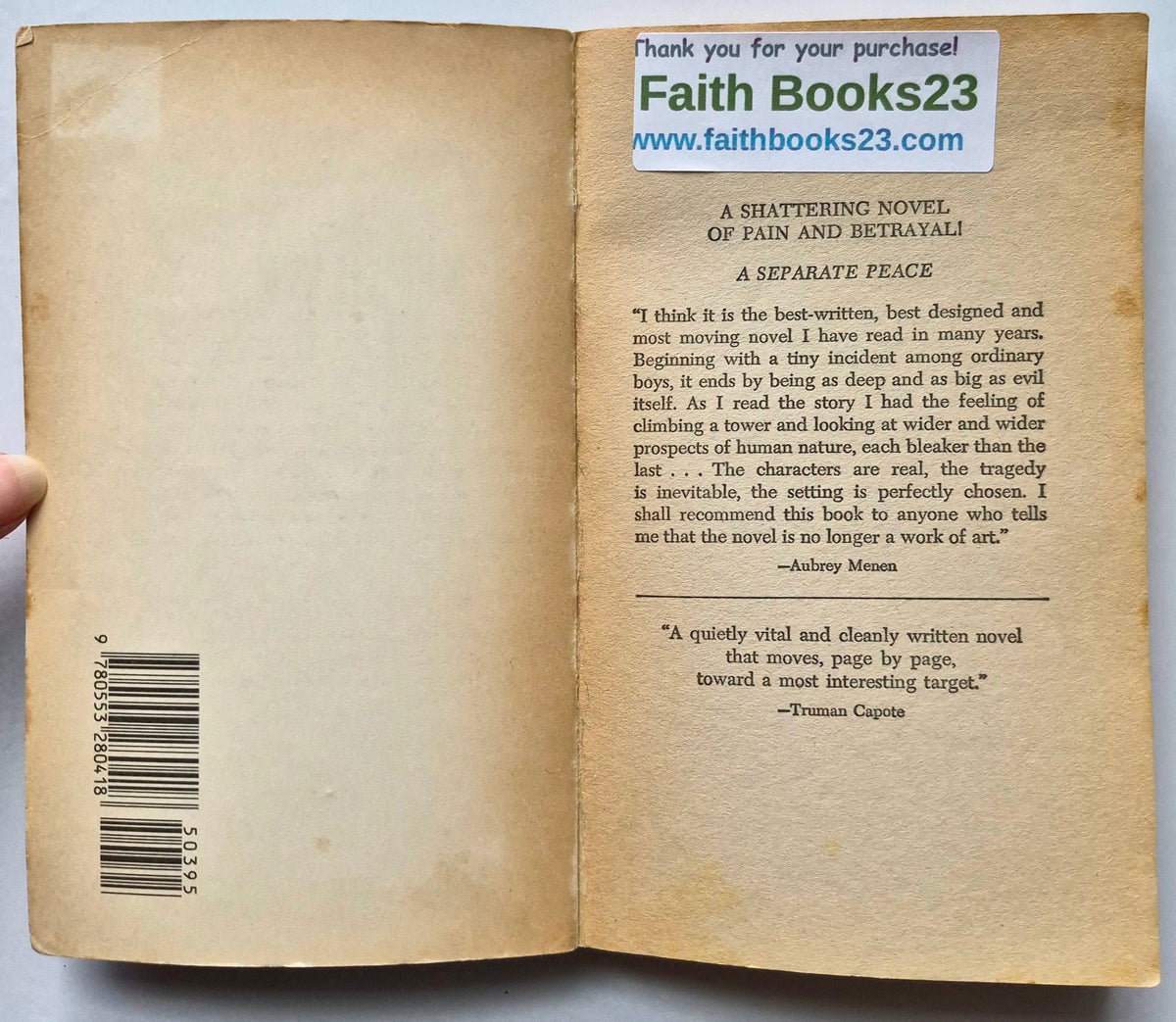 A Separate Peace by John Knowles (Good, 1988, Pbk, 196 pgs, Bantam Books)