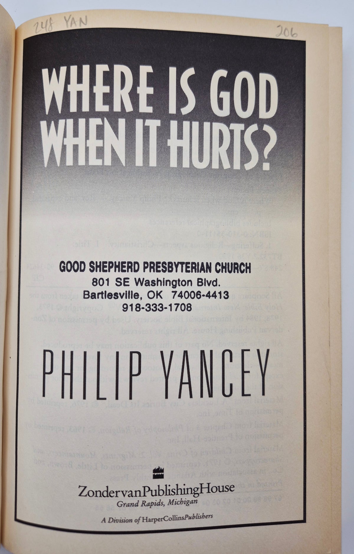 Where Is God When It Hurts? by Philip Yancey (Good, 1990, Pbk, 285 pgs, Zondervan)