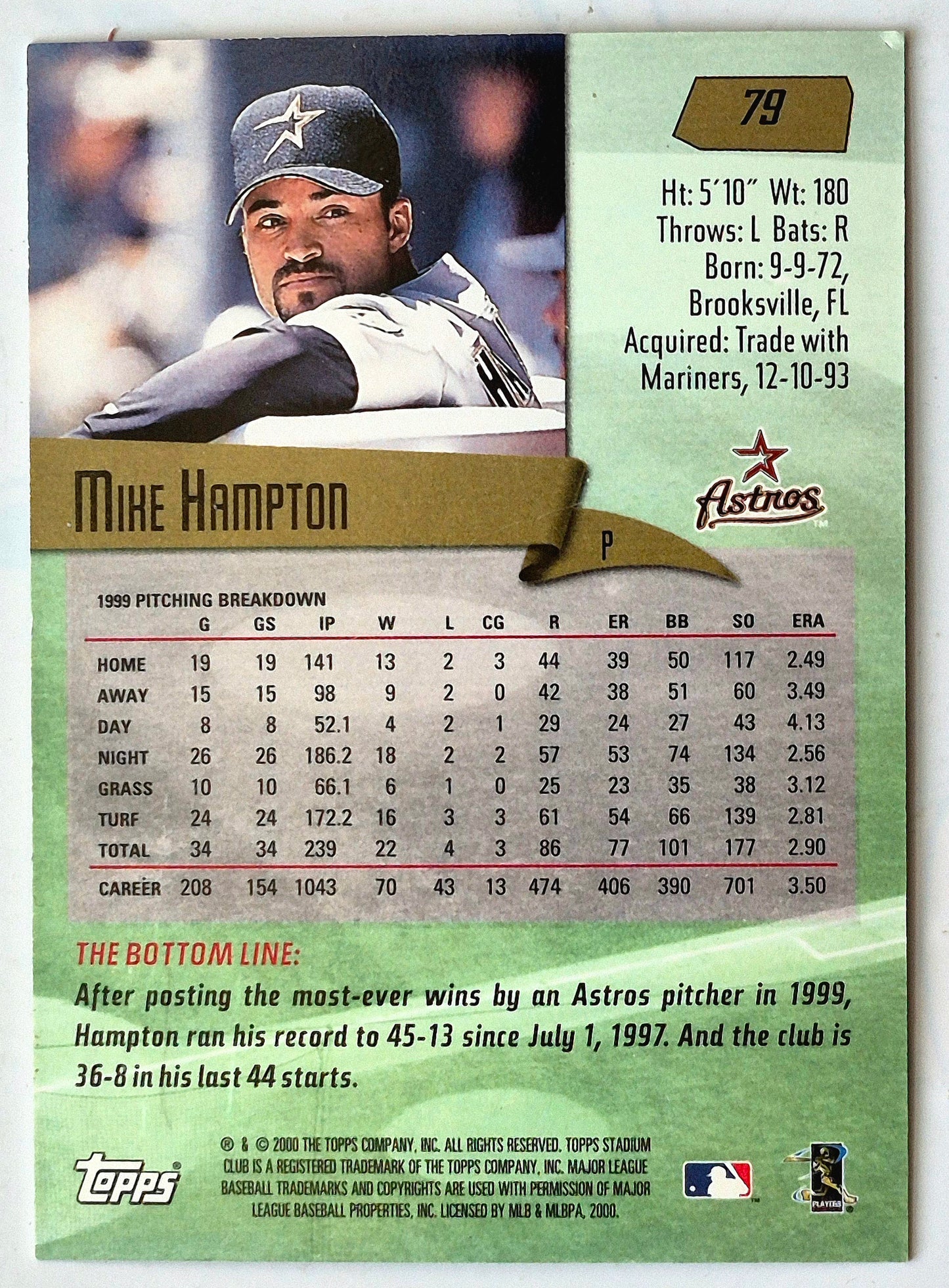 2000 Stadium Club Mike Hampton Houston Astros #79 Baseball-Sammelkarte TOPPS