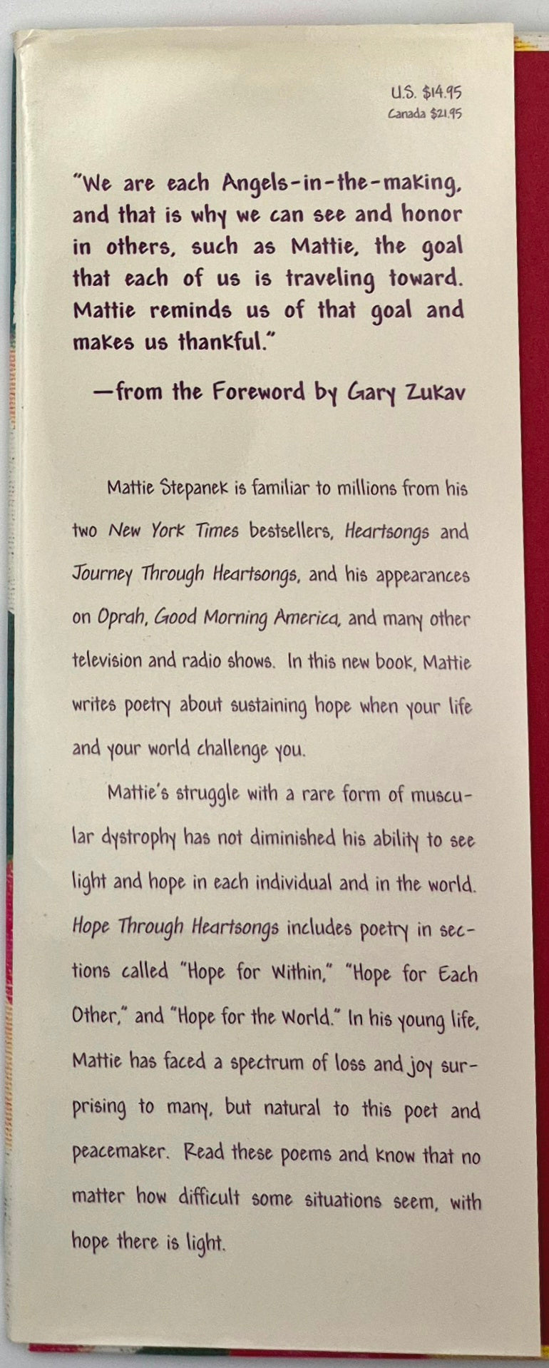 Hope through Heartsongs by Mattie J. T. Stepanek (Very good, 2002, HC, 62 pgs, Hyperion)