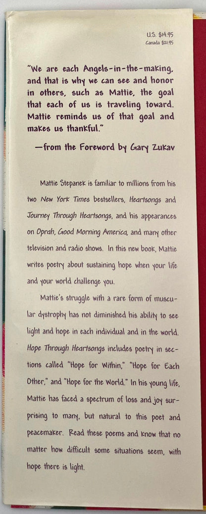 Hope through Heartsongs by Mattie J. T. Stepanek (Very good, 2002, HC, 62 pgs, Hyperion)
