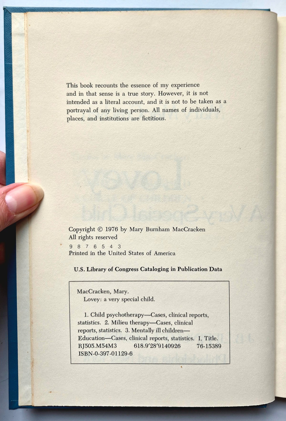 Lovey: A Very Special Child by Mary MacCracken (Good, 1976, HC, 189 pgs, J.B. Lippincott)