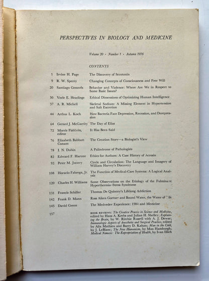 Perspectives in Biology and Medicine Volume 20 Number 1 (Good, Autumn 1976, Pbk, 174 pgs, The University of Chicago Press)
