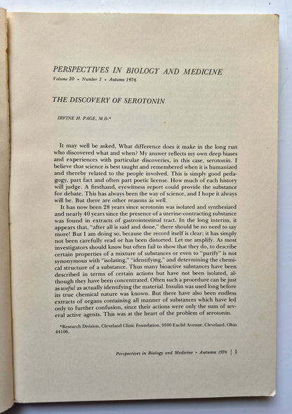 Perspectives in Biology and Medicine Volume 20 Number 1 (Good, Autumn 1976, Pbk, 174 pgs, The University of Chicago Press)