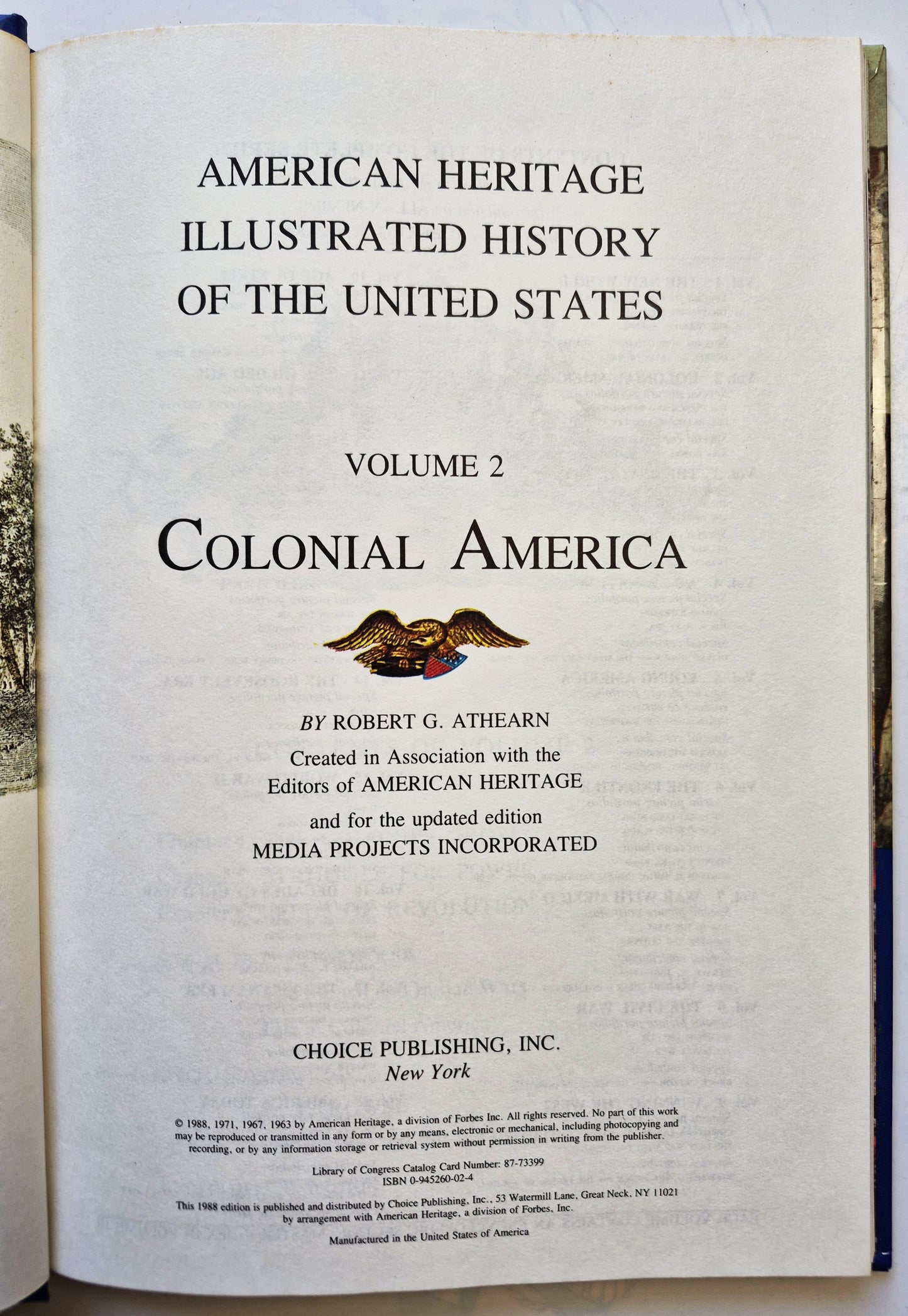 History of the United States: Vol. 2 Colonial America by Robert G. Athearn (Very good, 1988, HC, Choice Pub.)