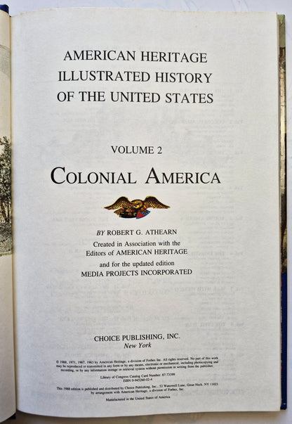 History of the United States: Vol. 2 Colonial America by Robert G. Athearn (Very good, 1988, HC, Choice Pub.)