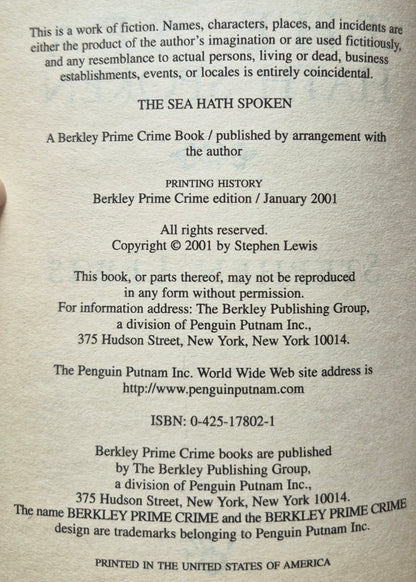The Sea Hath Spoken by Stephen Lewis (Very good, 2001, PBK, 281 pgs, Berkley Prime Crime)