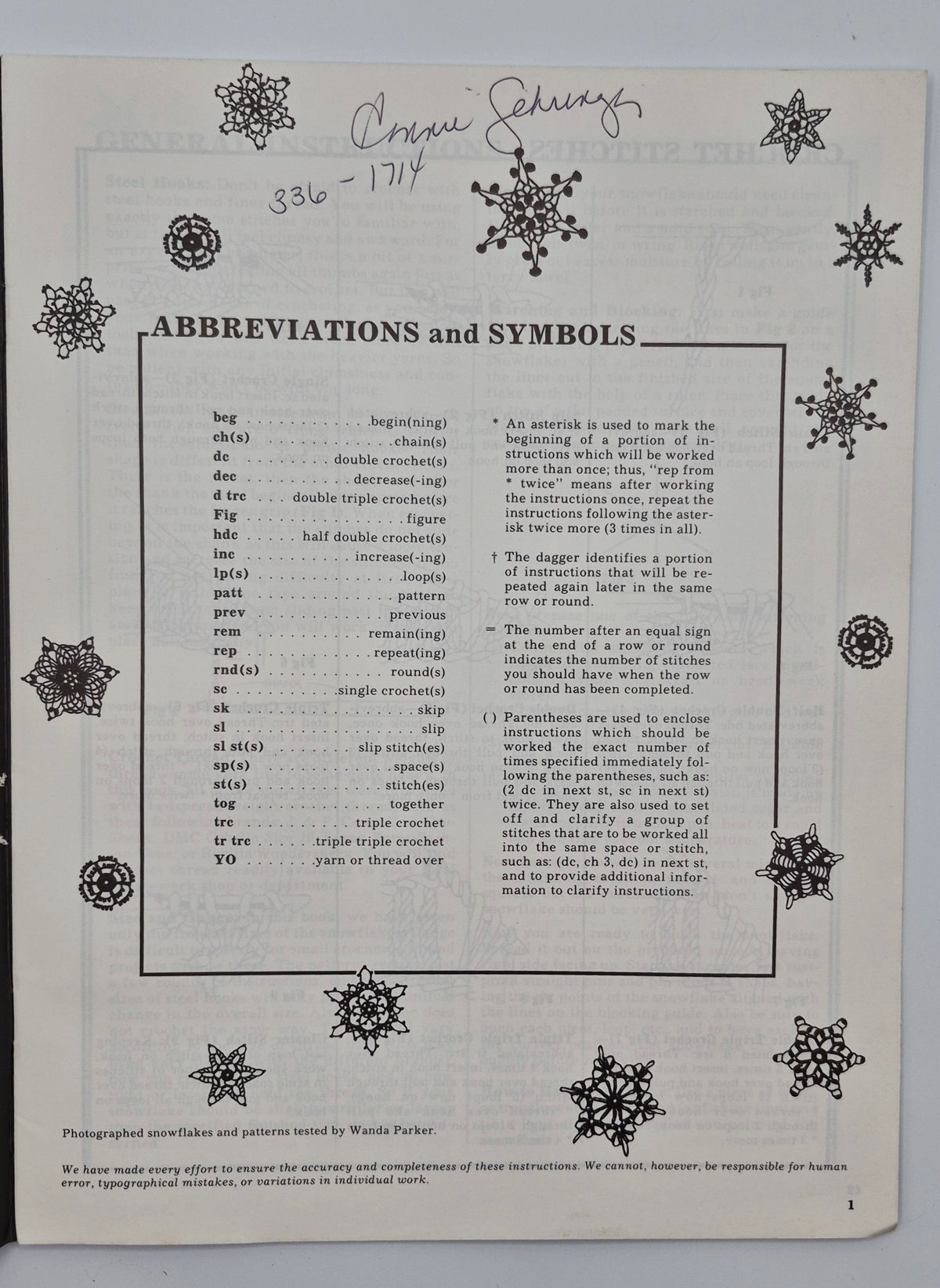 Crocheted Snowflakes by Mary Thomas (Very good, 1983, Pbk, 17 pgs, American School of Needlework)
