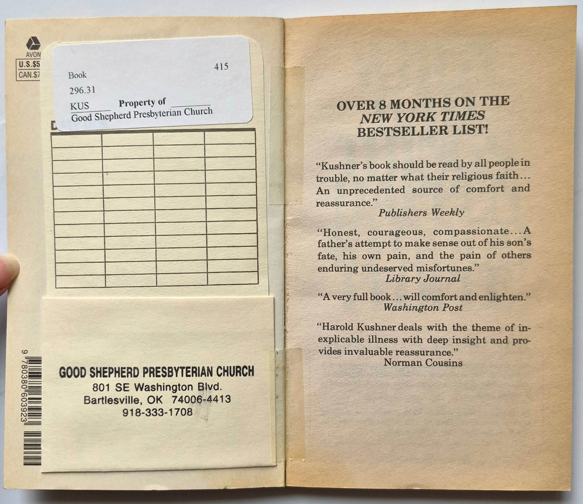 When Bad Things Happen to Good People by Harold S. Kushner (Very good, 1983, Pbk, 149 pgs, Avon)