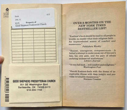 When Bad Things Happen to Good People by Harold S. Kushner (Very good, 1983, Pbk, 149 pgs, Avon)