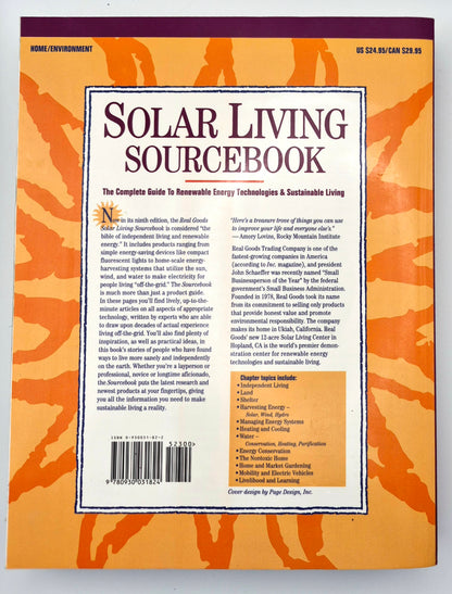 Real Goods Solar Living Source Book 9th Ed. by John Schaffer (Very good, 1996, Pbk, 693 pgs, Real Goods Trading Corp.)