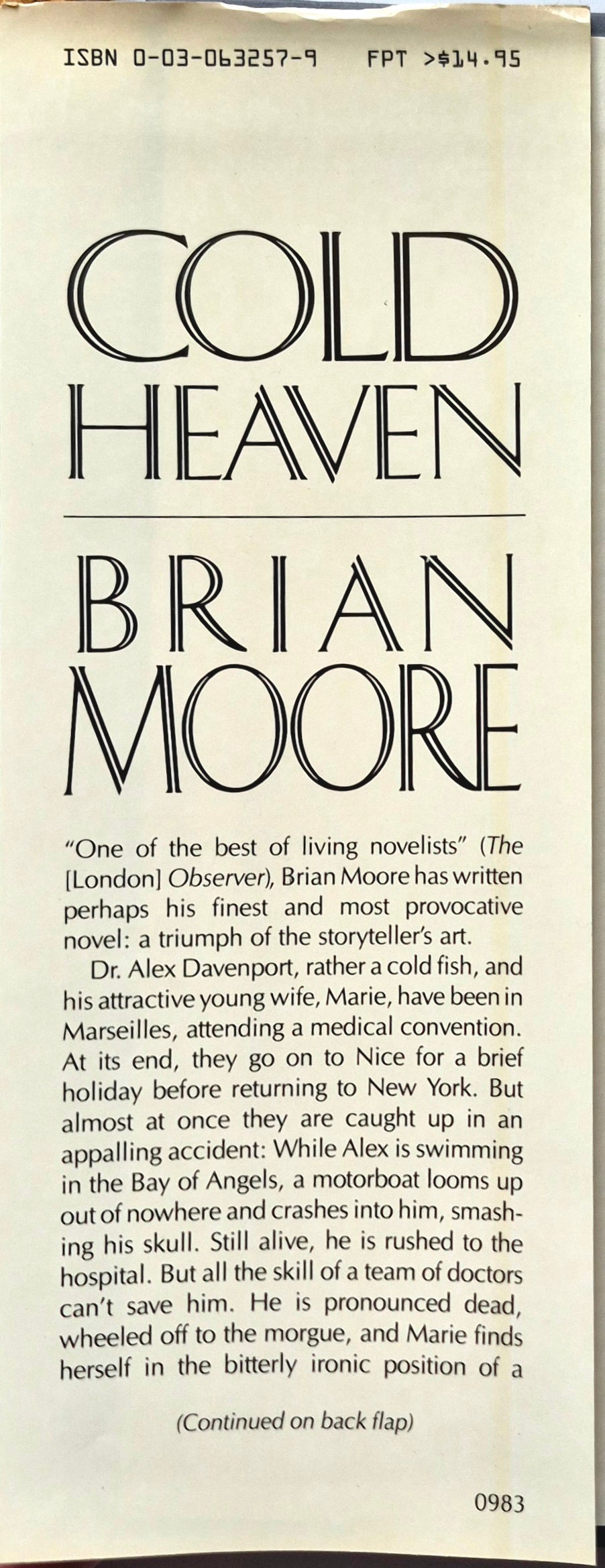 Cold Heaven by Brian Moore (Good, 1983, HC, 265 pgs, Holt Rinehart & Winston)