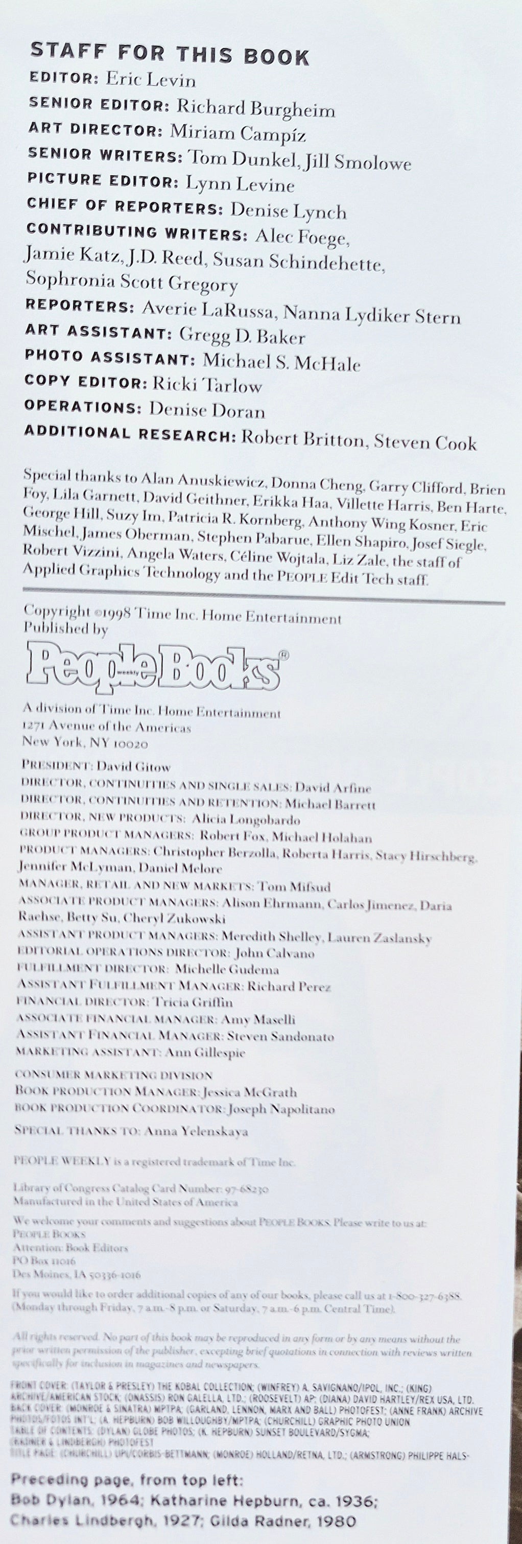 People Weekly: The Most Intriguing People of the Century editor Eric Levin (Very good, 1998, HC, 160 pgs, Time Inc.)