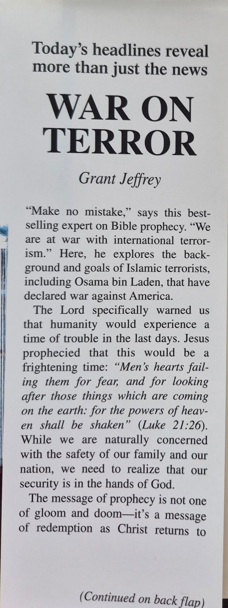 War on Terror: Unfolding Bible Prophecy by Grant R. Jeffrey (Very good, 2002, Hc, 236 pgs, Frontier Research Pub.)