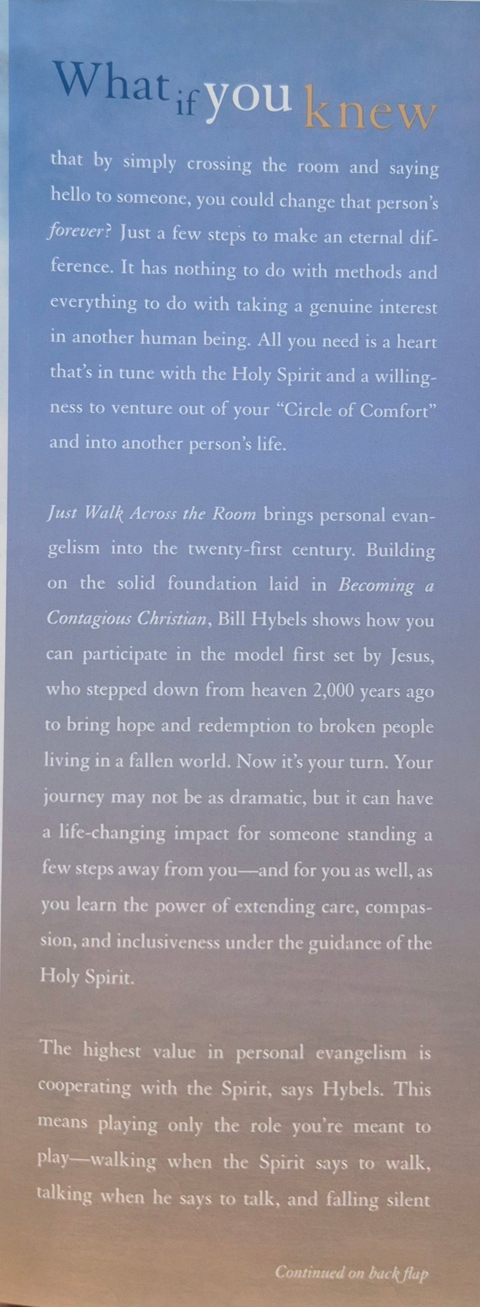 Just Walk Across the Room by Bill Hybels (Very good, 2006, HC, 223 pgs, Zondervan)