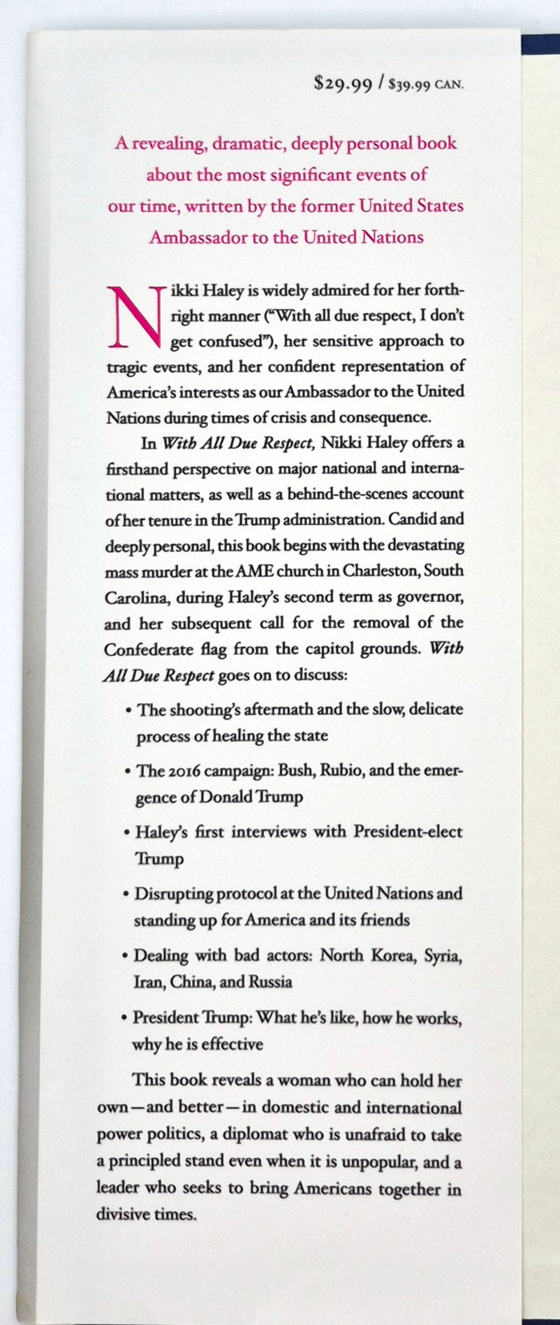 With All Due Respect: Defending America with Grit and Grace von Nikki R. Haley (Sehr gut, 2019, HC, 262 Seiten, St. Martin's Press)