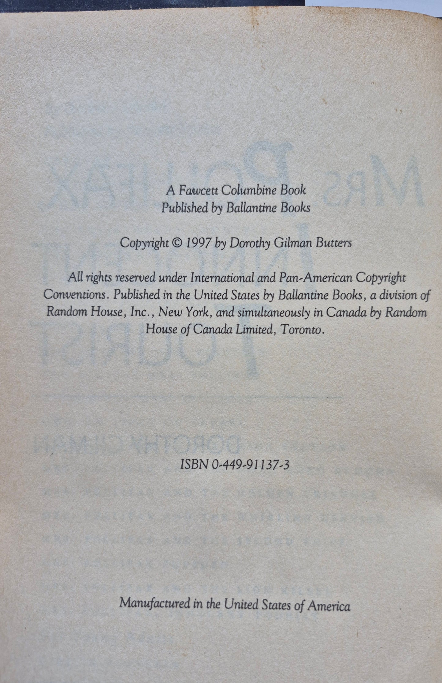 Mrs. Pollifax, Innocent Tourist by Dorothy Gilman -Very good, 1997, HC, 203 pgs, Ballantine Books