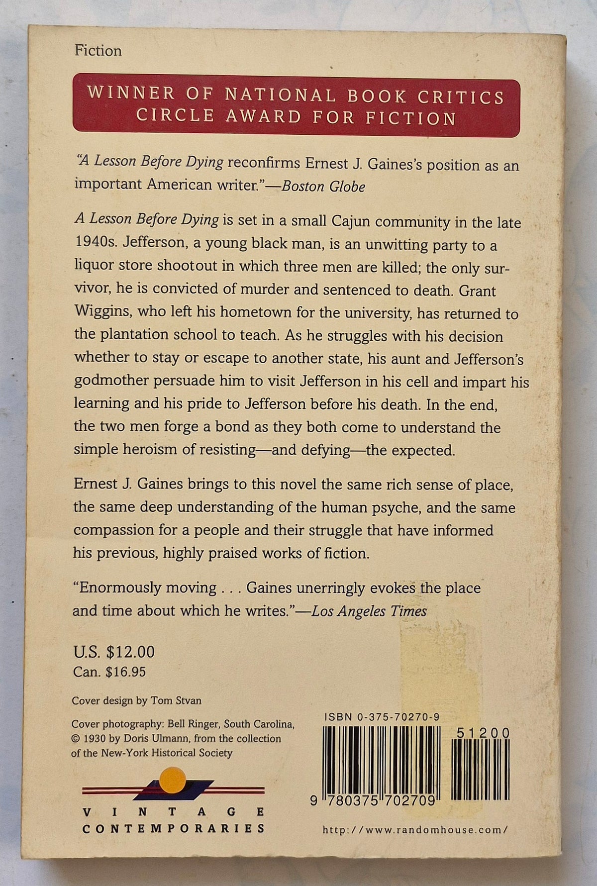 A Lesson Before Dying by Ernest J. Gaines (Good, 1994, Pbk, 256 pgs, Vintage Books)