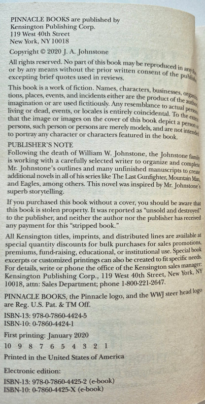 Hired Guns by William W. Johnstone - Luke Jensen #8, Very good, 2020, Pbk, 392 pgs, Pinnacle