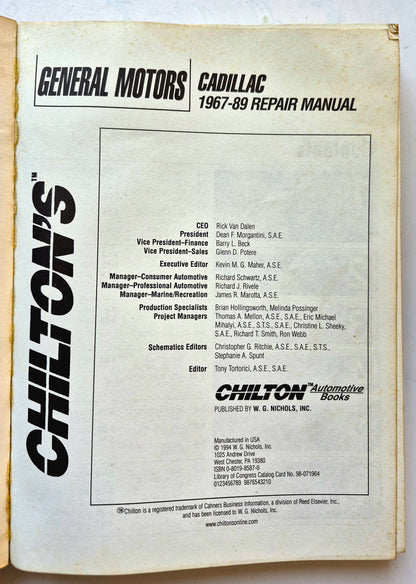 General Motors Cadillac 1967-89 Repair Manual (Good, 1994, Pbk, Chilton's Automotive Books)