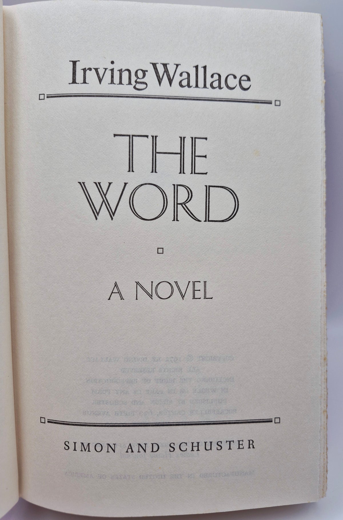 The Word by Irving Wallace (Good, 1972, HC, 568 pgs, Simon & Schuster)