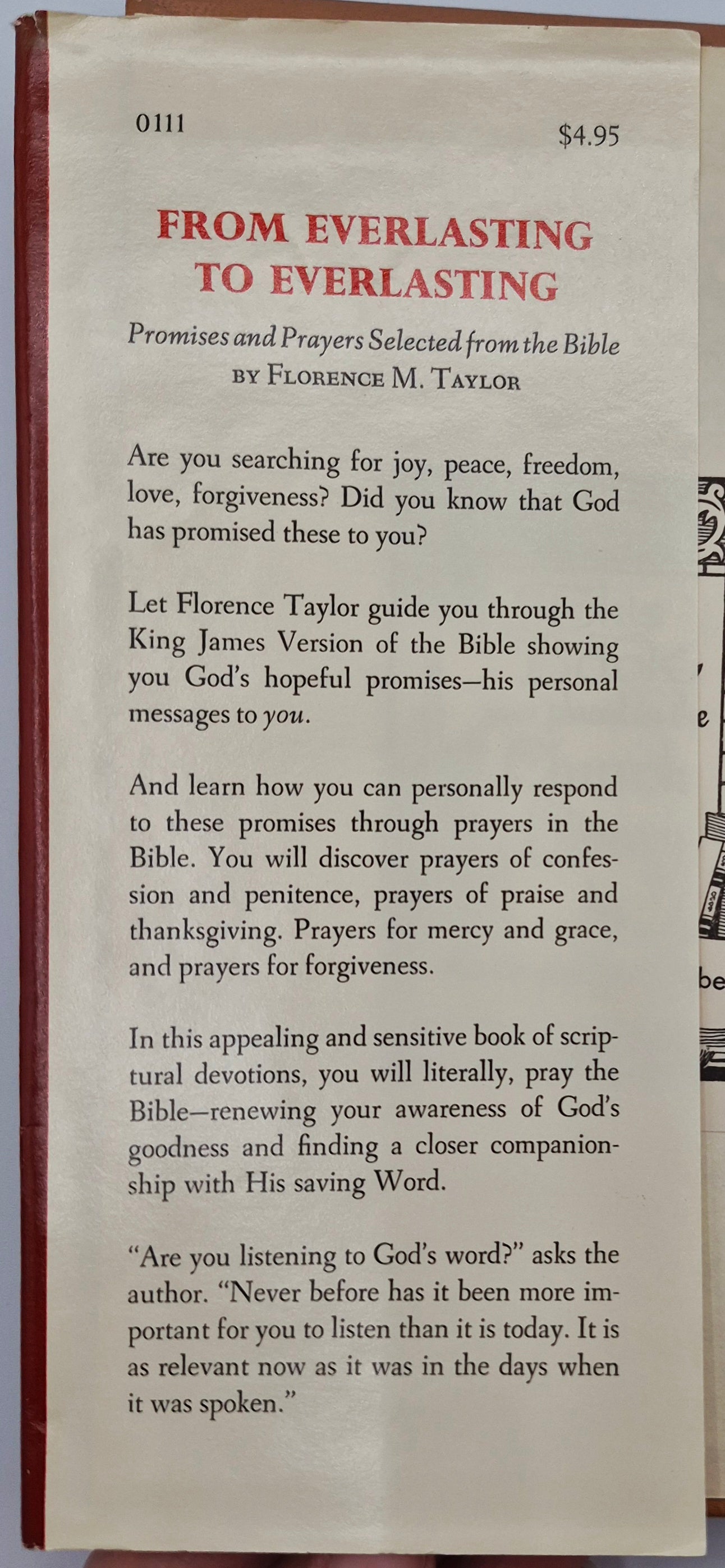 From Everlasting to Everlasting: Prayers and Promises Selected from the Bible by Florence M. Taylor (Very good, 1973, HC, 178 pgs,