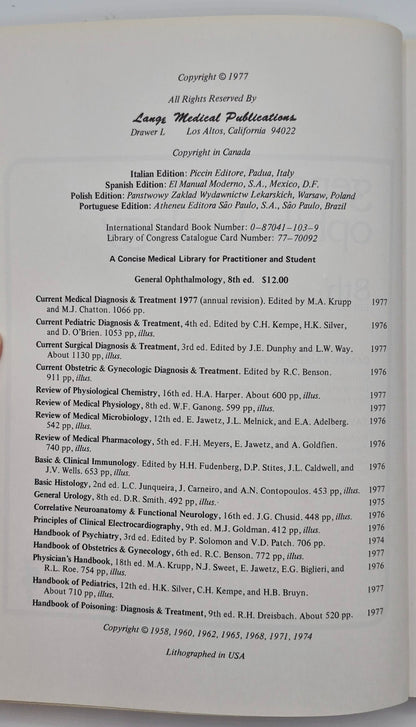 General Ophthalmology 8th Edition by Daniel Vaughan; Taylor Asbury (Very good, 1977, Pbk, 378 pgs, Lange Medical Pub.)
