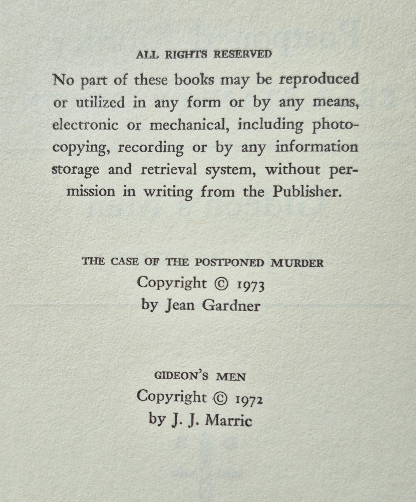 The Case of the Postponed Murder by Erle Stanley Gardner & Gideon's Men by J.J. Marric (Very good, 1973, HC, 302 pgs, Detective Book Club)