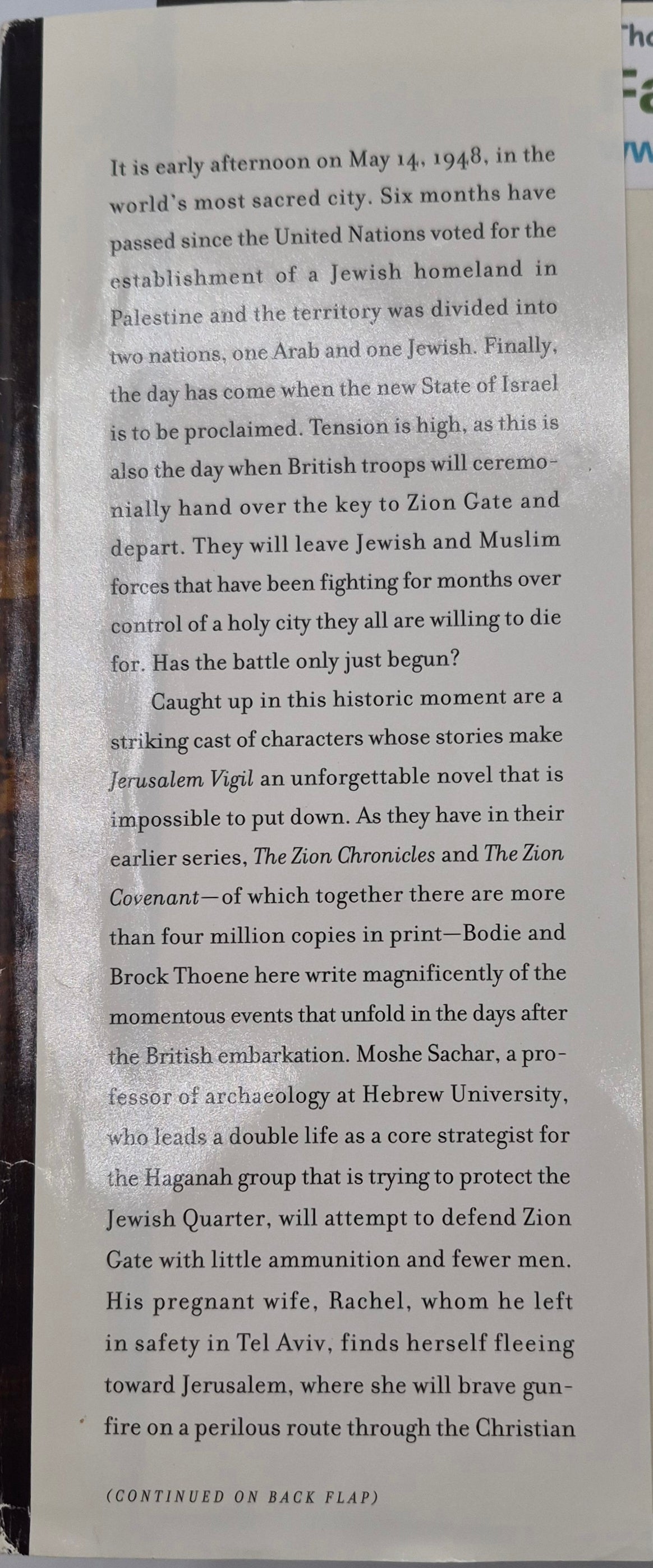 Jerusalem Vigil #1 por Bodie y Brock Thoene (The Zion Legacy, Muy bueno, 2000, Tapa dura, 322 páginas, Viking)