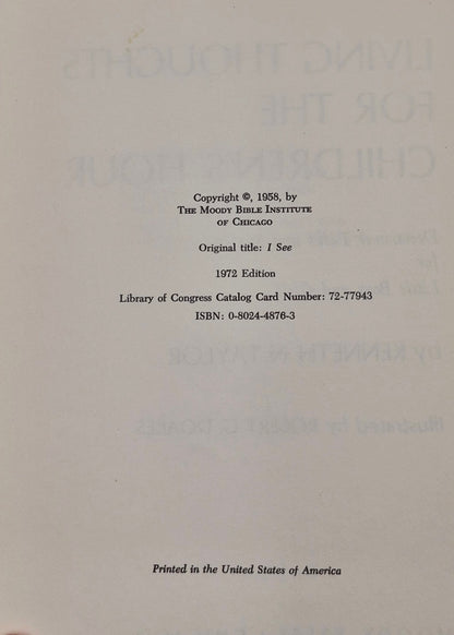 Living Thoughts for the Children's Hour: Devotional Talks and Stories by Kenneth N. Taylor (Good, 1972, HC, 126 pgs, Moody Press)