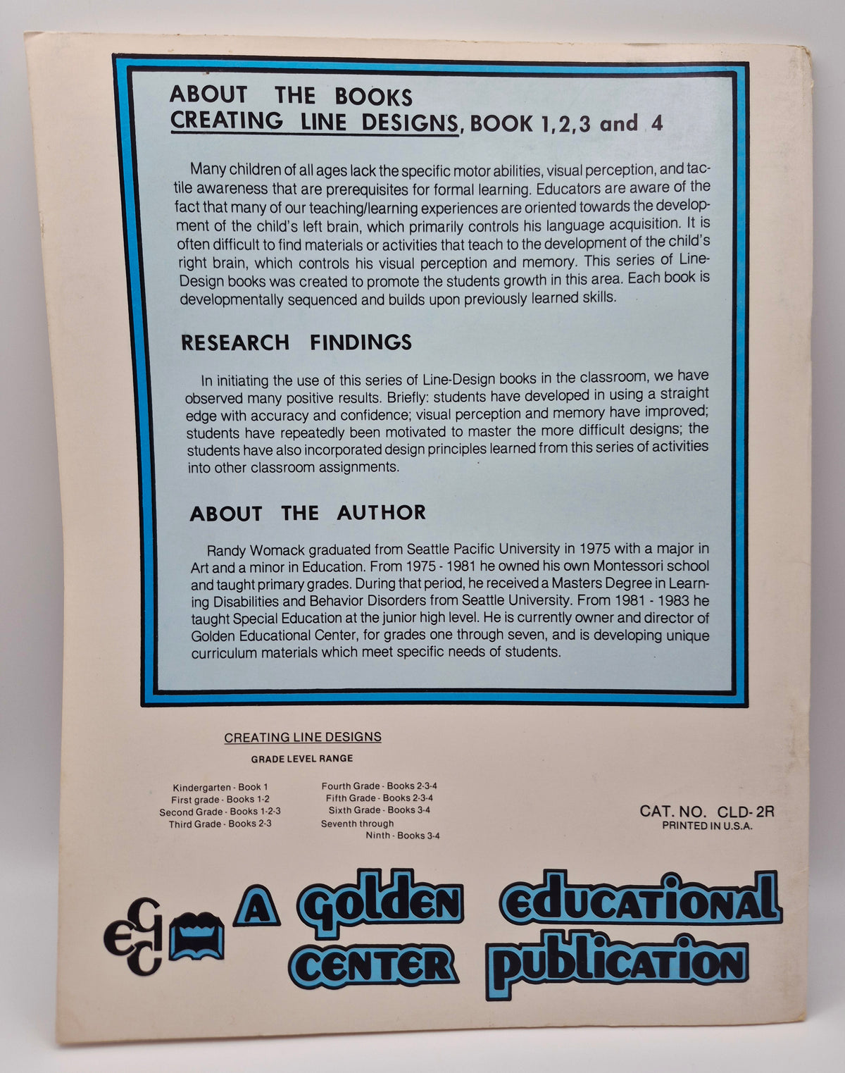 Creating Line Designs Book 2 by Randy l. Womack (Very good, 1985, Pbk, 20 pgs, Golden Educational Center Pub.)