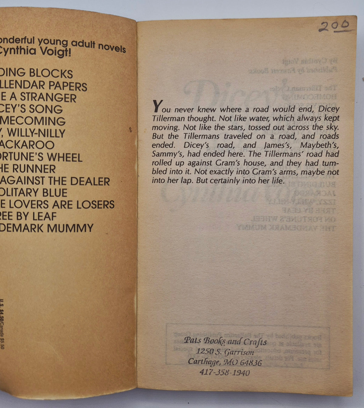 Dicey's Song by Cynthia Voight (The Tillermans #2, Good, 1984, Pbk, 211 pgs, Fawcett Juniper)