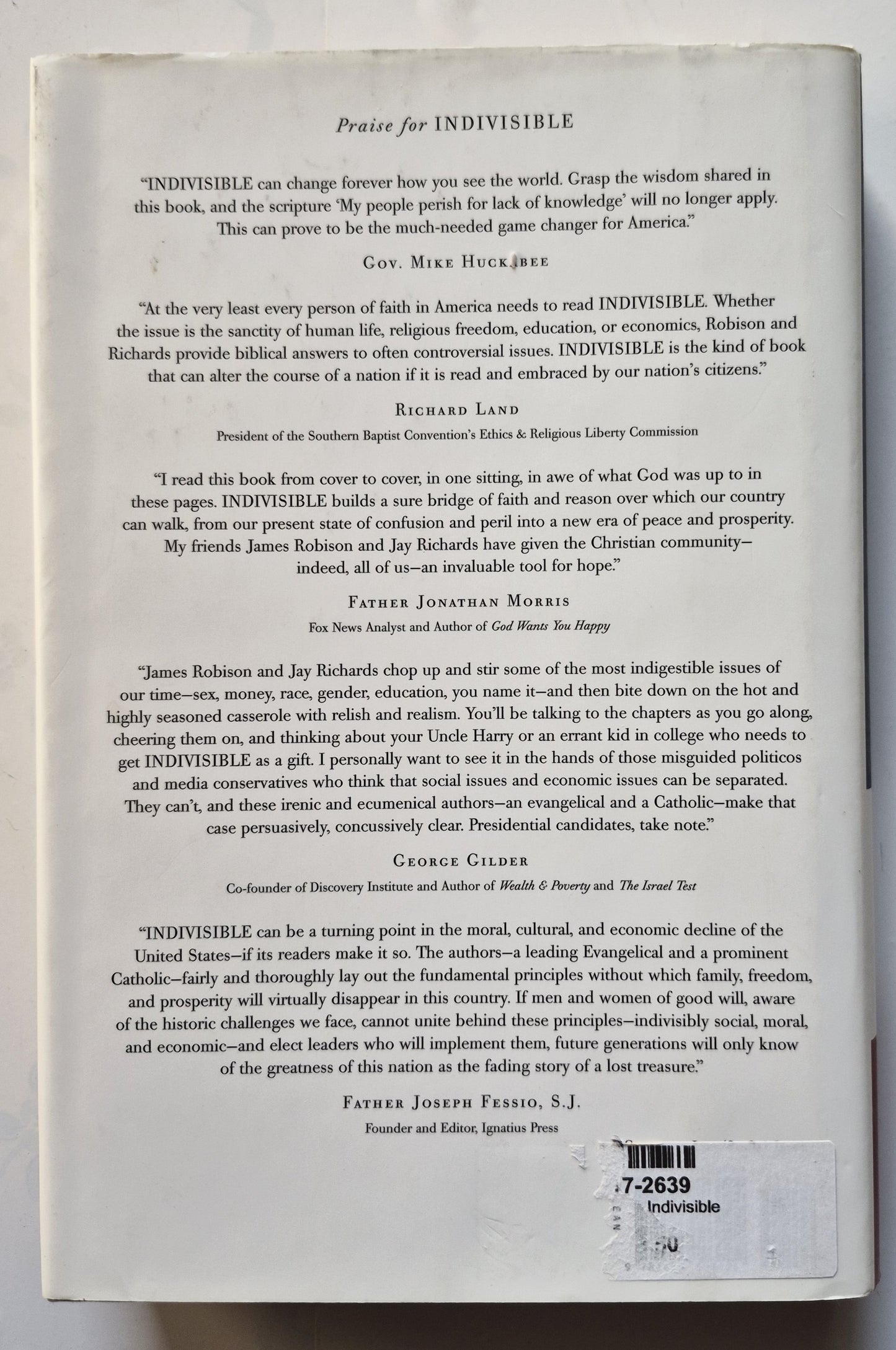 Unteilbar: Glaube, Familie und Freiheit wiederherstellen, bevor es zu spät ist von James Robison (Sehr gut, 2012, HC, 362 Seiten, FaithWords)