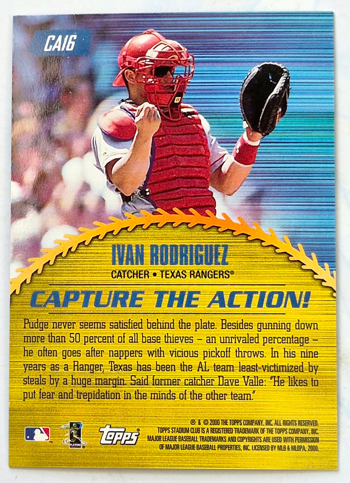 Rodriguez Ivan Texas Rangers Capture the Action CA16 Topps 2000 Stadium Club Baseball Card