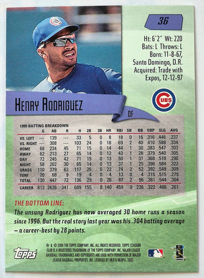Rodriguez Henry Chicago Cubs Outfield #36 Topps 2000 Stadium Club Baseball Card