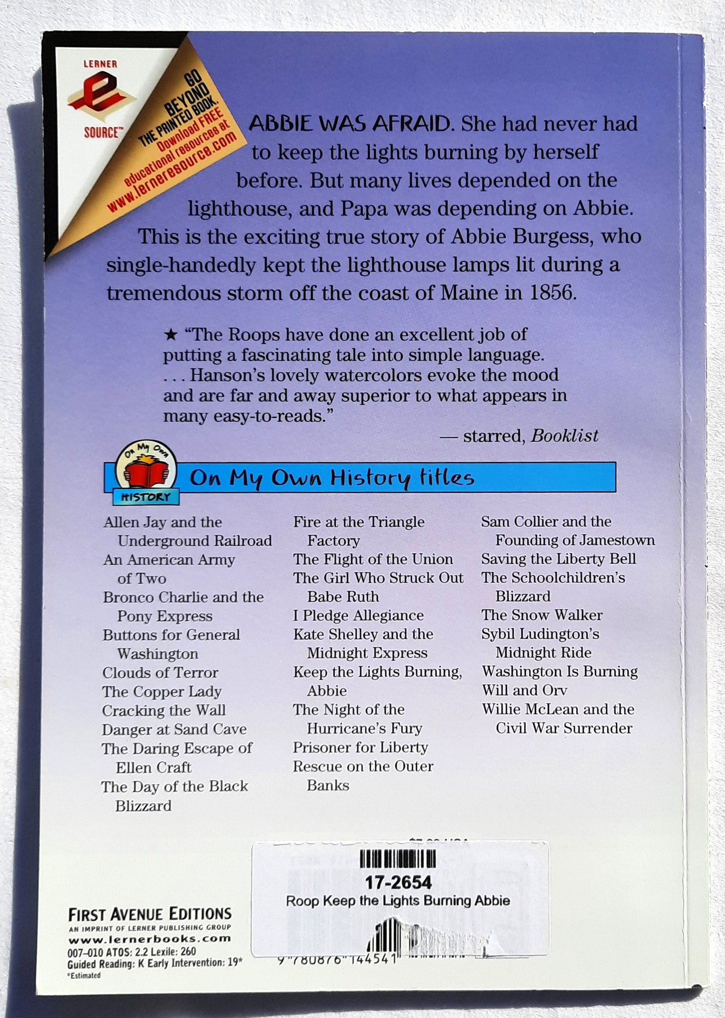 Keep the Lights Burning, Abbie by Peter & Connie Roop (Like New, 1985, Pbk, 40 pages, First Avenue Editions)