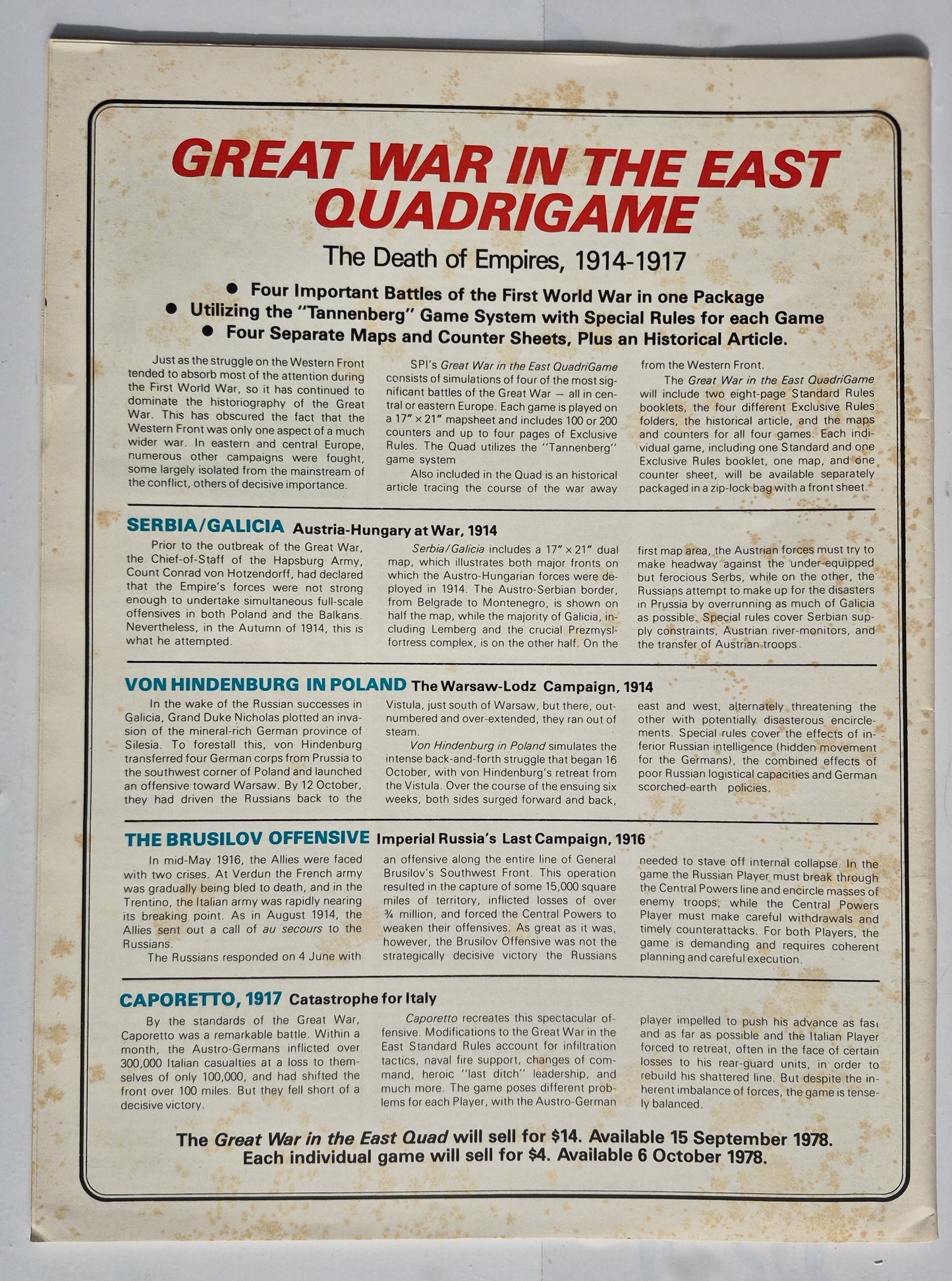 #69 Strategy & Tactics Tannenberg and the Opening Battles in the East 1914 (Jul/Aug 1978, Gut, 44 S.)