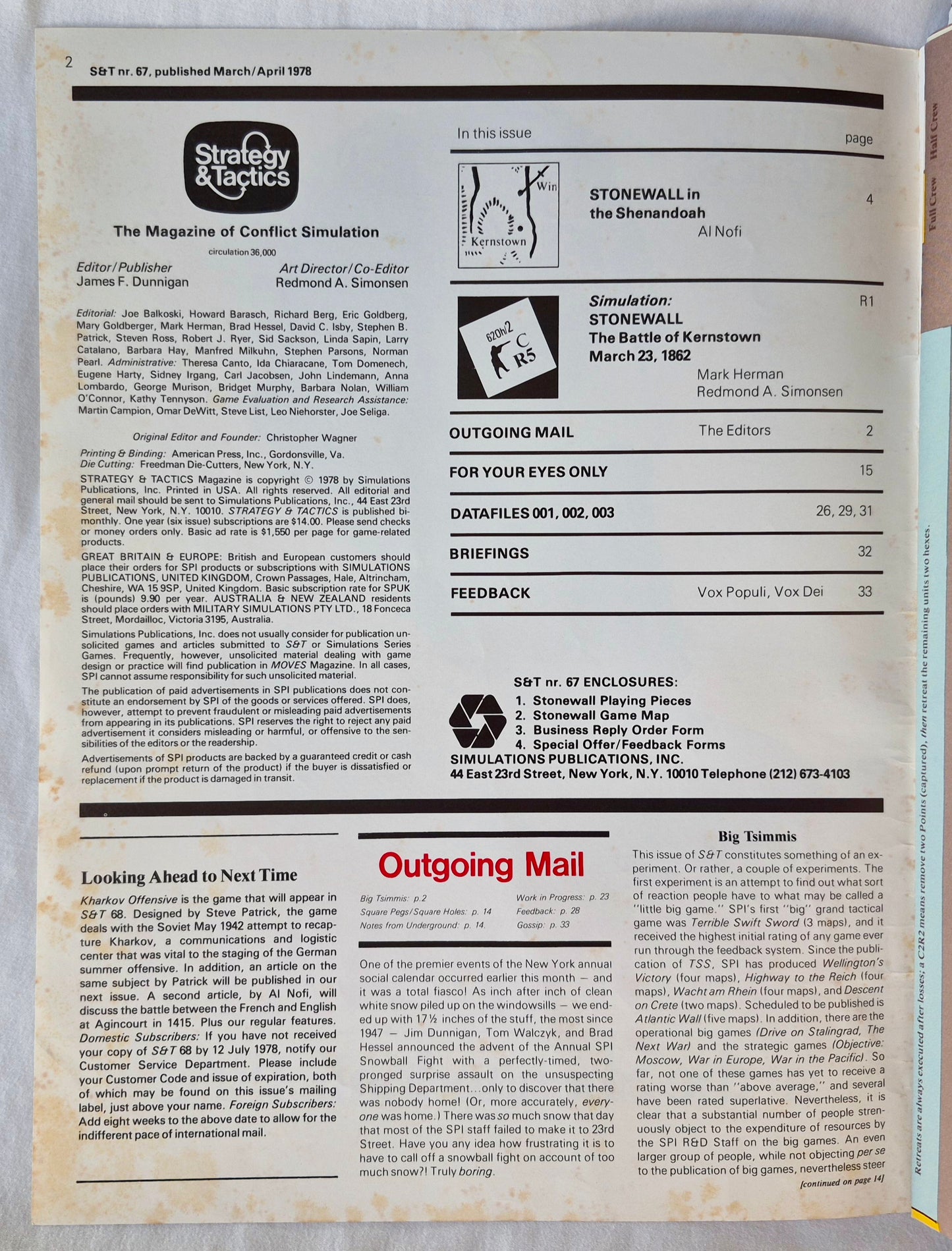 #67 Strategy & Tactics Stonewall in the Shenandoah, 1862 (März/Apr 1978, Gut, 36 Seiten, SPI)