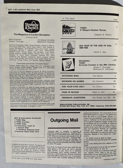 #44 Strategy & Tactics: TANK! A Weapon System Survey (Very good, May/June 1974, 48 pgs, Simulations Publications, Inc.)