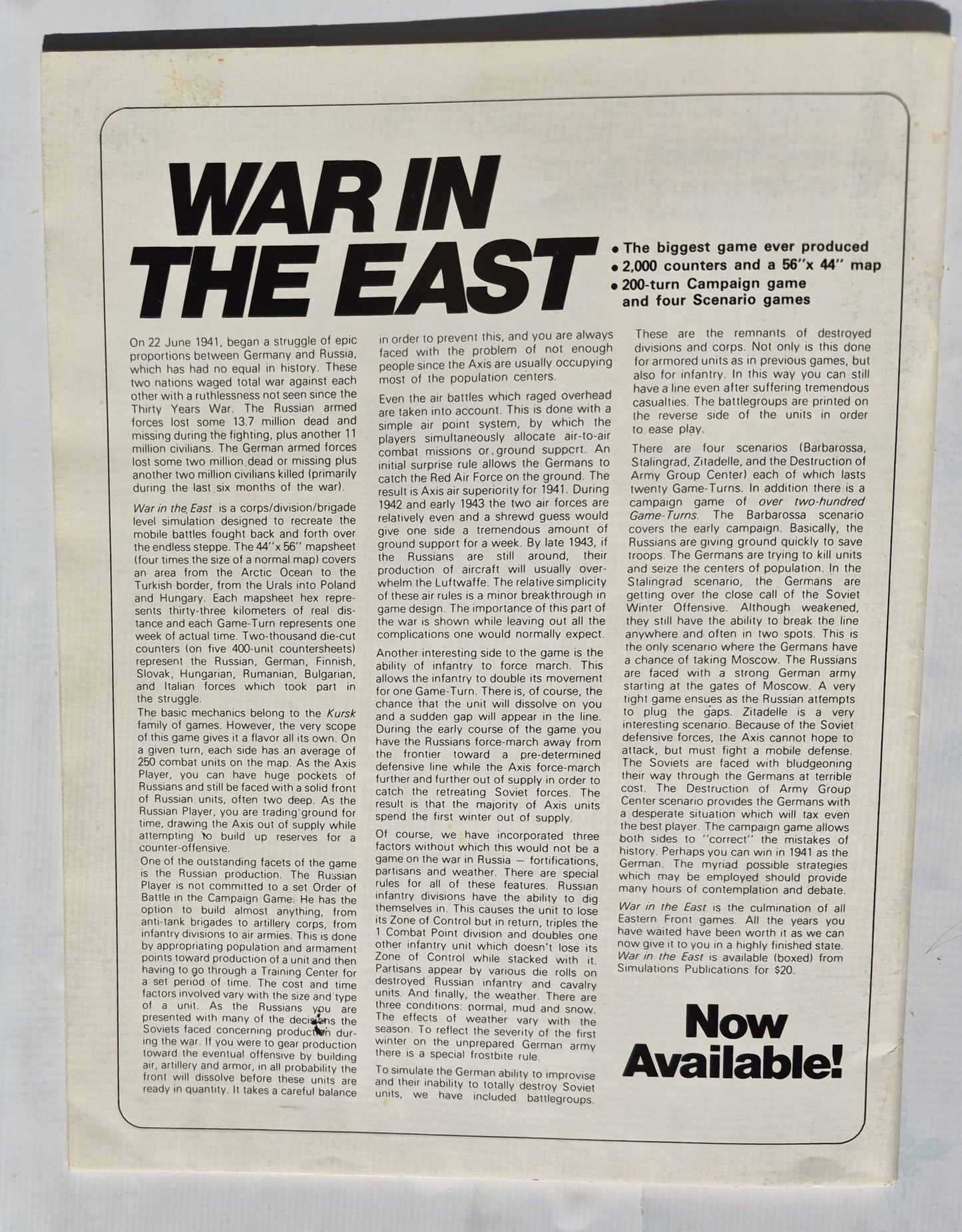 #44 Strategy & Tactics: TANK! A Weapon System Survey (Very good, May/June 1974, 48 pgs, Simulations Publications, Inc.)