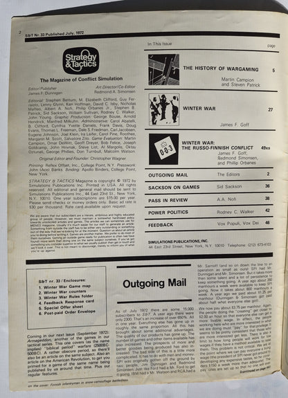 #33 Strategy & Tactics: Winter War Der Russisch-Finnische Konflikt November 1939-März 1940 (Sehr gut, Juli 1972, 48 S., Simulations Publications, Inc.)