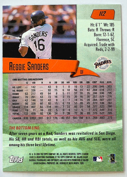 Sanders Reggie San Diego Padres Outfield #112 Topps 2000 Stadium Club Baseball Card
