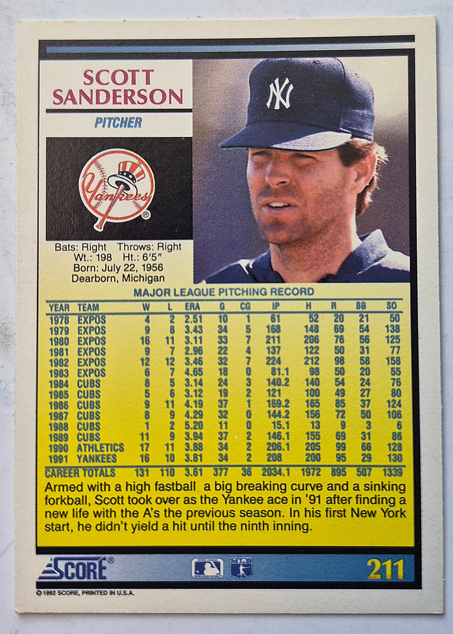 Bewertung '92 Bob Scanlan Pitcher Chicago Cubs #285 Baseballkarte Fast Neuwertig