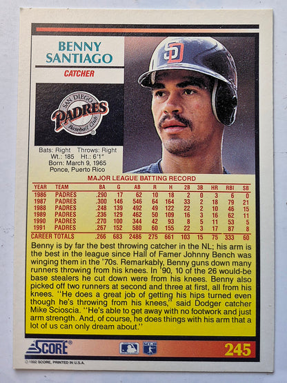 Santiago Benny San Diego Padres Catcher #245 Score '92 Baseball Card