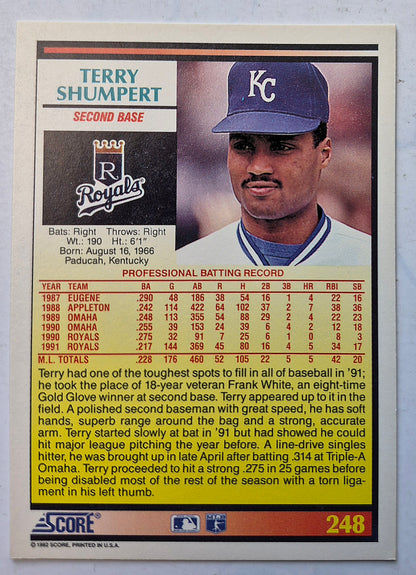 Shumpert Terry Kansas City Royals Second Base #248 Score '92 Baseball Card
