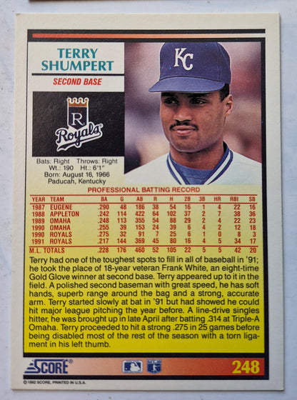 Shumpert Terry Kansas City Royals Second Base #248 Score '92 Baseball Card