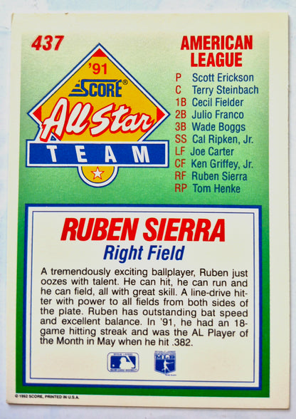 All Star Ruben Sierra Right Field #437 Score '92 Baseball Card