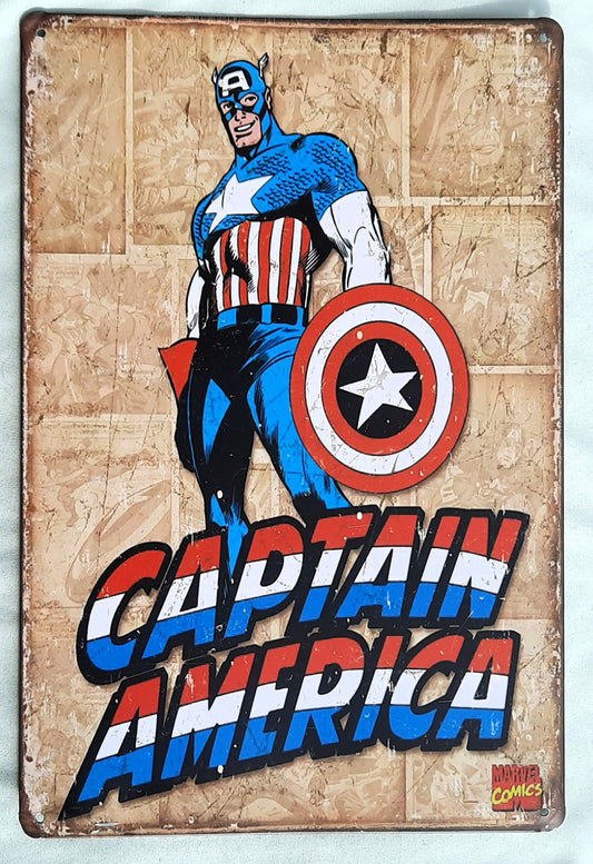 Metal Wall Decor Captain America (Marvel Comics, Very good, 7.75" x 11.75", Hobby Lobby)